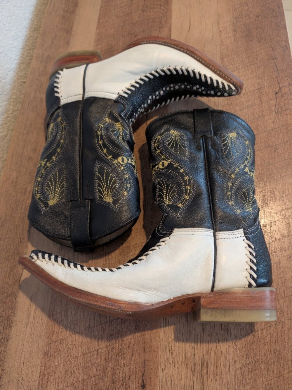 Artillero Leather Western Cowboy Boots Black White Size 19.5 (1.5 Youth)